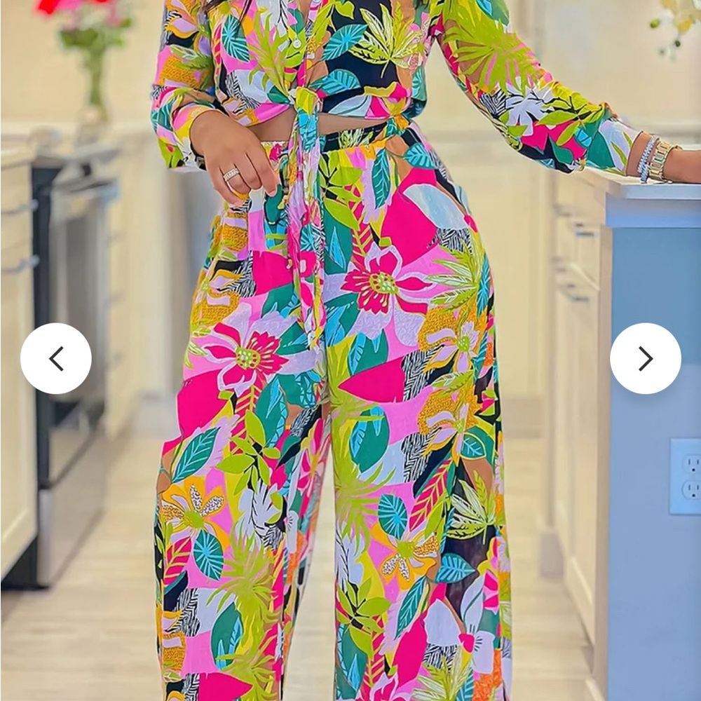 Tropical Print Women's Wide Leg Jumpsuit